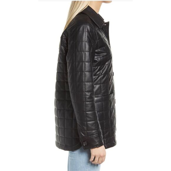 Sam Edelman Quilted PU Jacket black faux leather size Large - Picture 4 of 10